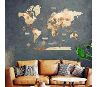 Creatifwood Carte du monde en bois 3D pour décoration murale - Mappemonde en Bois - Art mural - Pour salon, bureau ou chambre (Amber, 150L x 105l cm, Sans cadre)