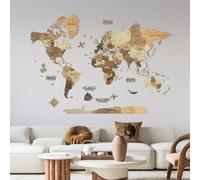 Creatifwood Carte du monde en bois 3D pour décoration murale - Mappemonde en Bois - Art mural - Pour salon, bureau ou chambre (Dark, 200L x 140l cm, Sans cadre)