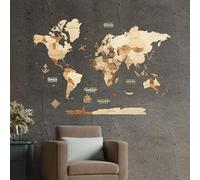 Creatifwood Carte du monde en bois 3D pour décoration murale - Mappemonde en Bois - Art mural - Pour salon, bureau ou chambre (Amber, 100L x 70l cm, Sans cadre)