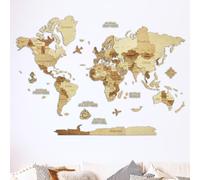 Creatifwood Carte du monde en bois 3D pour décoration murale - Mappemonde en Bois - Art mural - Pour salon, bureau ou chambre (Light, 150L x 105l cm, Sans cadre)