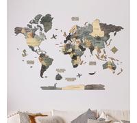 Creatifwood Carte du Monde Murale 3D en Bois | Mappemonde en Relief | Wooden World Map 3D | Décoration Murale Salon Chambre Bureau | Idée Cadeau Voyage | Graphite 200×140 cm