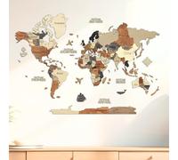 Creatifwood Carte du Monde Murale 3D en Bois | Mappemonde en Relief | Wooden World Map 3D | Décoration Murale Salon Chambre Bureau | Idée Cadeau Voyage | Multicolore 88×55 cm
