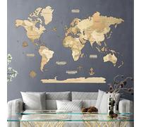 Creatifwood Carte du Monde Murale 3D en Bois | Mappemonde en Relief | Wooden World Map 3D | Décoration Murale Salon Chambre Bureau | Idée Cadeau Voyage | Light 200×140 cm