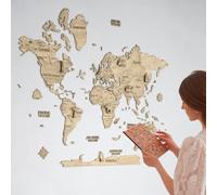 Creatifwood Carte du Monde Murale en Bois 2D - Décoration Murale, Art Mural Voyage, Suivi de Voyages, Idée Cadeau pour Salon, Bureau ou Chambre - Light, 150 x 105 cm