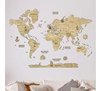 CreatifWood Carte du Monde Murale en Bois 2D - Mappemonde Bois Décorative | Planisphère Mural | Wooden World Map | Décoration Murale Salon Bureau | Idée Cadeau Voyageur (Light, 150L x 105l cm)