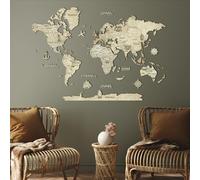 CreatifWood Carte du Monde Murale en Bois 2D - Mappemonde Bois Décorative | Planisphère Mural | Wooden World Map | Décoration Murale Salon Bureau | Idée Cadeau Voyageur (Light, 80L x 55l cm)