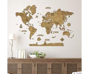 Creatifwood Carte du Monde Murale en Bois 2D - Mappemonde Bois Décorative | Planisphère Mural | Wooden World Map | Décoration Murale Salon Bureau | Idée Cadeau Voyageur (Dark, 80L x 55l cm)