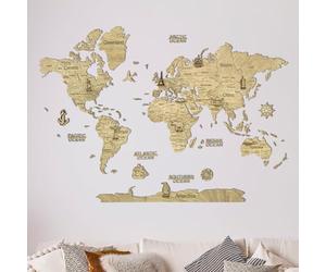 CreatifWood Carte du Monde Murale en Bois 2D - Mappemonde Bois Décorative | Planisphère Mural | Wooden World Map | Décoration Murale Salon Bureau | Idée Cadeau Voyageur (Light, 150L x 105l cm)