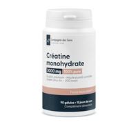 Créatine monohydrate 200 mesh 3000 mg - Pureté ≥ 99,5% - 90 gélules végétales (HPMC) - 15 jours de cure - 6 gélules/jour - 2640 mg de créatine pure/jour - Fabriqué en France - Conditionné à Lyon