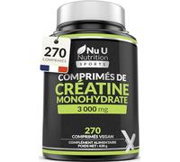 Créatine Monohydrate 3000mg - 270 Comprimés Véganes - Cure de 3 Mois - Complément d'Énergie de préparation à l’Entraînement pour Hommes & Femmes - Alternative à la Poudre & aux Gélules