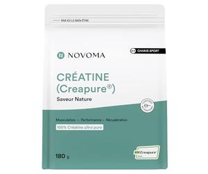 Creatine Monohydrate Creapure® - Sans Arôme, Sachet 180g - 2 Mois | Créatine en Poudre 100% Ultra Pure - Certifié Sport Protect - Fabriqué en France - NOVOMA
