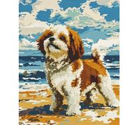 Création De Tapis Et Canvas Animal Shih Tzu Au Bord De La Merkit De Fabrication De Tapis pour Adultes Grand Coussin Latch Mat Yourself Knotting Beginners,DIY Latch Hook Kits Tapisserie 35x46in