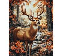 Création De Tapis Et Canvas Cerf des Forêtskit De Crochet De Loquet DIY pour Adultes Débutants,Ensemble De Point De Croix,Fabrication De Tapis,Coussin,Broderie À L'Aiguille,Kits d'art 21x29in