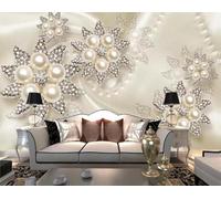 Création Florale En Perles Et Diamants Tridimensionnel Papier Peint 3D Installation Facile Intissé Tapisserie Bureau Salon Canapé Chambre Décoration Murale-150cm×105cm