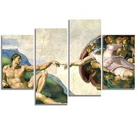 Creation of Adam by Michelangelo Impression sur toile 4 panneaux moderne tendue et encadrée pour maison, salon, bureau 89 x 56 cm
