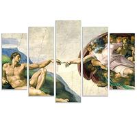 Creation of Adam by Michelangelo Impression sur toile 5 panneaux moderne tendue et encadrée pour maison, salon, bureau XL 137 cm x 76 cm