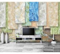 Création Stéréoscopique Géométrique Multicolore En Forme De Marbre Papier Peint 3D Installation Facile Intissé Tapisserie Bureau Salon Canapé Chambre Décoration Murale-430cm×300cm