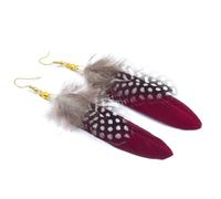 CREATIST SHOP Boucles d'Oreilles Bohèmes en Plumes Naturelles, Bordeaux et Pintade, Perles Miyuki, Acier Inoxydable Doré, Style Boréal, 12 cm