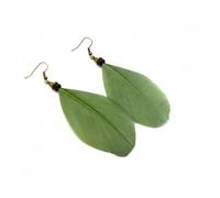 CREATIST SHOP Boucles d'Oreilles Ethniques en Plumes d'Oie Vertes et Bois, Style Boho Chic Amérindien, 10 cm, Bronze