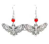 CREATIST SHOP Boucles d'Oreilles Papillon de Nuit Phoenix, Agate Rouge, Alliage Argenté, 5.5 cm x 4.5 cm, Crochets avec Fermoir Silicone