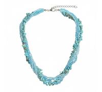 CREATIST SHOP Collier Multi-Brins en Pierre Turquoise Synthétique, Perles de Verre et Rocaille Bleu Ciel, Fermoir Homard Argenté, 42cm + 5cm
