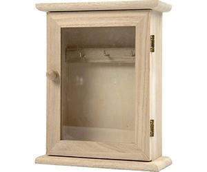 Creativ Armoire à clés en bois 1 pièce avec panneau de porte en verre Crochets à clés en métal