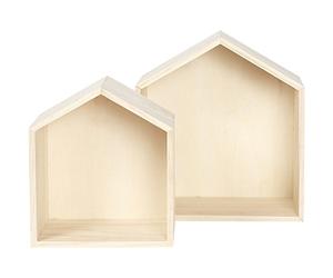 Creativ Company Boîtes de Rangement H : 20 + 25 cm, l : 17,5 + 22,5 cm, Bois de pin, Maison, 2sort, Profondeur : 12,5 cm