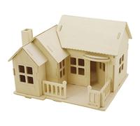 Creotime Maison en bois 3D avec terrasse 19 x 17,5 x 15 cm Marron clair