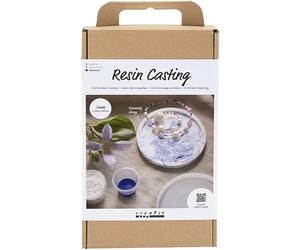 Creativ Company Starter Creative Set Resin Casting Round Tray with Marbling in Blue and White for Creating Beautiful Decorations