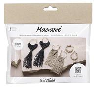 Creativ Mini Kit d'artisanat en macramé, noir, brun olive, sable, boucles d'oreilles, 1 paquet