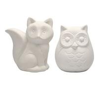 Creative animal tirelire hibou et renard 9 cm blanc 2 pièces Blanc G