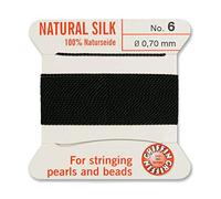 Creative-Beads - Fil de perles - Cordon - Fil de soie perlée à enfiler - 2 m de long - Avec extrémités flexibles - Épaisseur : 0,70 mm - Noir