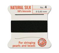 Creative-Beads - Fil de perles - Fil de soie perlée à enfiler - 2 m de long - Avec extrémités flexibles - Épaisseur : 0,60 mm - Noir