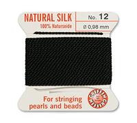 Creative-Beads - Fil de perles - Fil de soie perlée à enfiler - 2 m de long - Avec extrémités flexibles - Épaisseur : 0,95 mm - Noir