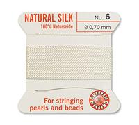 Creative-Beads - Fil de perles - Fil de soie perlée à enfiler - Longueur : 2 m - Avec extrémités flexibles - Épaisseur : 0,70 mm - Blanc