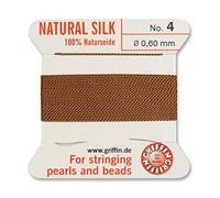 Creative-Beads - Fil de perles - Fil de soie perlée à enfiler - Longueur : 2 m - Avec extrémités flexibles - Épaisseur : 0,60 mm - Marron