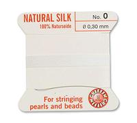 Creative-Beads - Fil de perles - Fil de soie perlée à enfiler - Longueur : 2 m - Avec extrémités flexibles - Épaisseur : 0,30 mm - Blanc