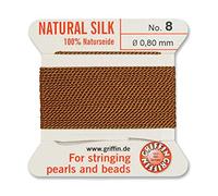 Creative-Beads - Fil de perles - Fil de soie perlée à enfiler - Longueur : 2 m - Avec extrémités flexibles - Épaisseur : 0,80 mm - Marron