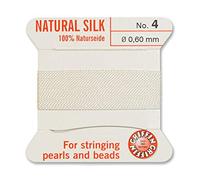 Creative-Beads - Fil de perles - Fil de soie perlée à enfiler - Longueur : 2 m - Avec extrémités flexibles - Épaisseur : 0,60 mm - Blanc