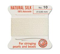 Creative-Beads - Fil de perles - Fil de soie perlée à enfiler - Longueur : 2 m - Avec extrémités flexibles - Épaisseur : 0,90 mm - Blanc