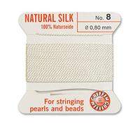 Creative-Beads - Fil de perles - Fil de soie perlée à enfiler - Longueur : 2 m - Avec extrémités flexibles - Épaisseur : 0,80 mm - Blanc