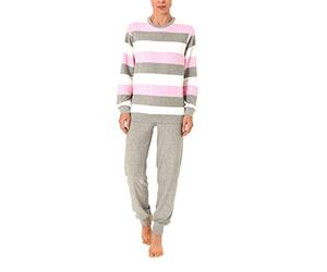 Creative by Normann Pyjama long en tissu éponge pour femme avec poignets dans un superbe aspect rayé - 62054