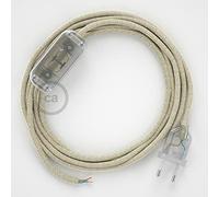 creative cables Cordon pour Lampe, câble RN01 Lin Naturel Neutre 1,80 m. Choisissez la Couleur de la fiche et de l'interrupteur! - Transparent