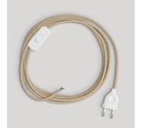 creative cables Cordon pour Lampe, câble RN06 Jute 1,80 m. Choisissez la Couleur de la fiche et de l'interrupteur! - Blanc