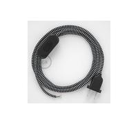 creative cables Cordon pour Lampe, câble RZ04 Effet Soie Zigzag Blanc-Noir 1,80 m. Choisissez la Couleur de la fiche et de l'interrupteur! - Noir