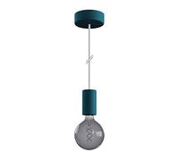 EIVA ELEGANT Suspension d'extérieur avec 1,5m câble textile, rosace et douille en silicone étanche IP65 - Avec ampoule, Pétrole