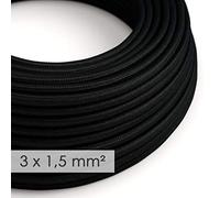 creative cables Fil Électrique De Large Section 3x1,50 Rond - Tissu Effet Soie Noir RM04-5 Mètres