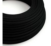 creative cables Fil Électrique Rond Gaine De Tissu De Couleur Coton Tissu Uni Noir RC04-10 Mètres, 2x0.75