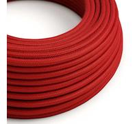 creative cables Fil Électrique Rond Gaine De Tissu De Couleur Coton Tissu Uni Rouge Feu RC35-5 Mètres, 2x0.75