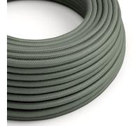 creative cables Fil Électrique Rond Gaine De Tissu De Couleur Coton Tissu Uni Vert Gris RC63-5 Mètres, 2x0.75
